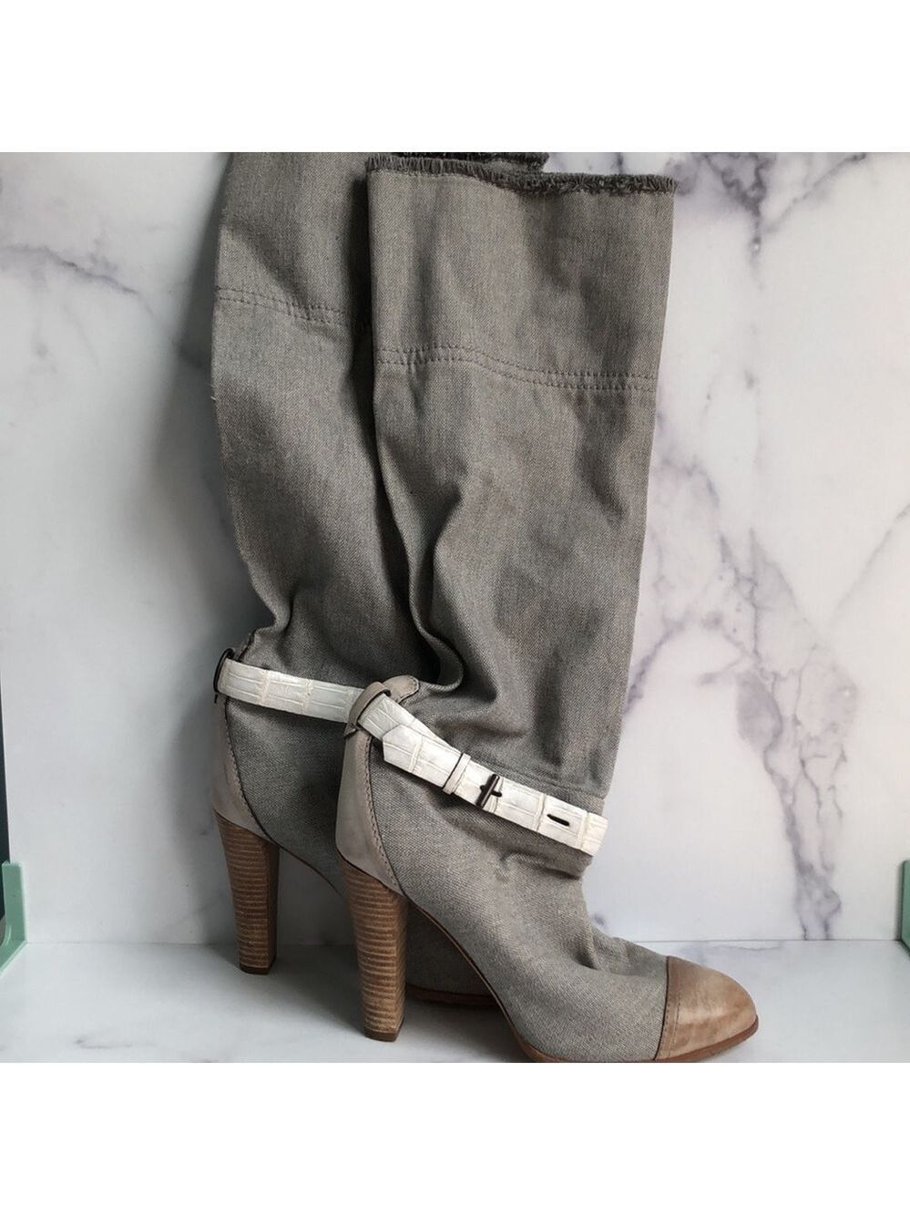 Reed Krakoff Made in Italy Gray Linen Long Boots Size 40 (US Size 9)